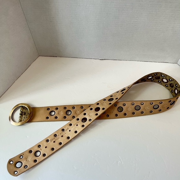 Streets Ahead leather belt python pattern sz L brass buckle & studs EC vintage - Picture 6 of 12